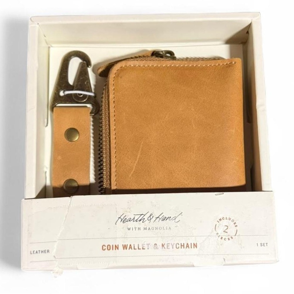 Hearth and‎ Hand Brown Leather Coin Wallet and Keychain, New in Box